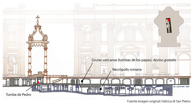 Basilica de San Pedro - alzado con grutas vaticanas y necropolis