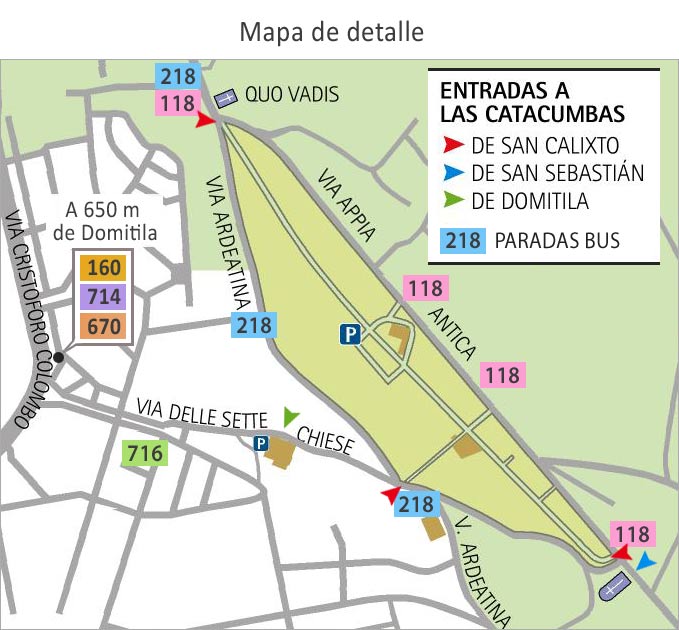 Mapa de situación - catacumbas de la Via Appia - detalle
