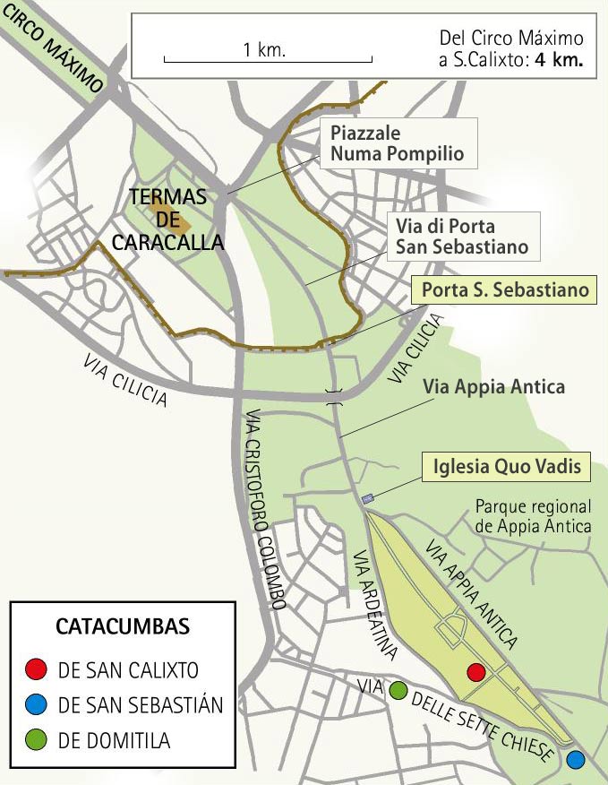 Mapa de situación - catacumbas de la Via Appia