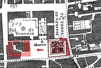 Traslado del Palazzeto en el mapa de Roma de Nolli