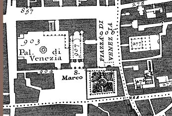 La Plaza Venecia en el mapa de Nolli