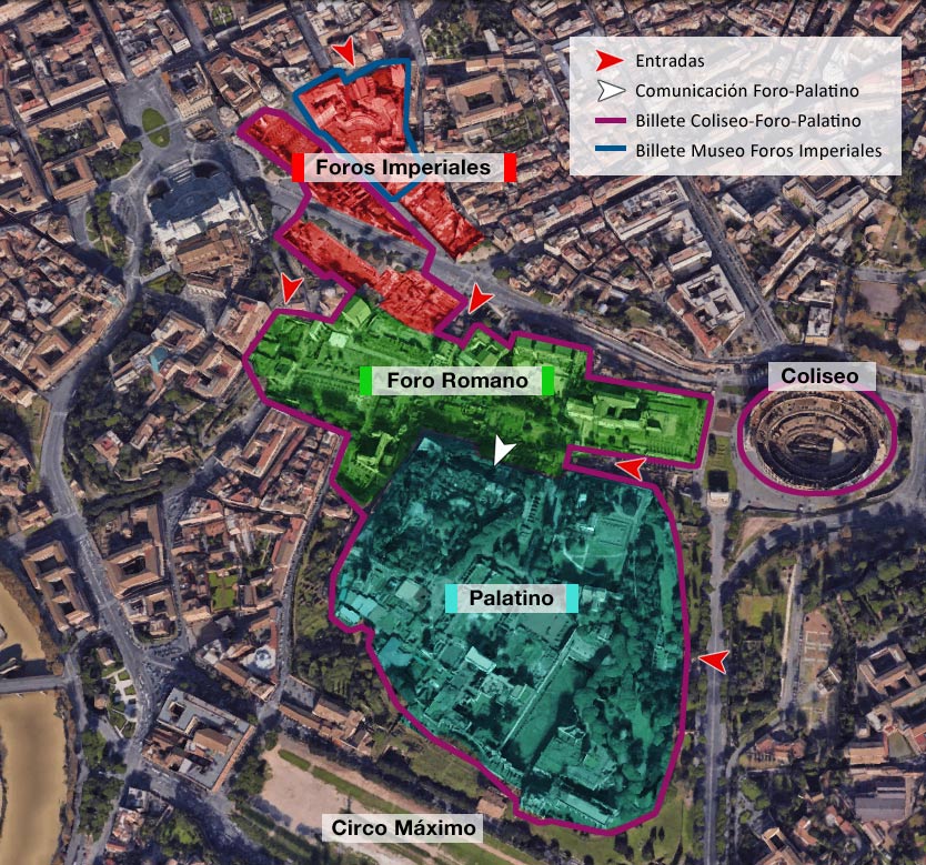 Foro Romano - mapa general de la zona