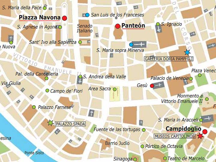Mapa de Roma con monumentos y museos