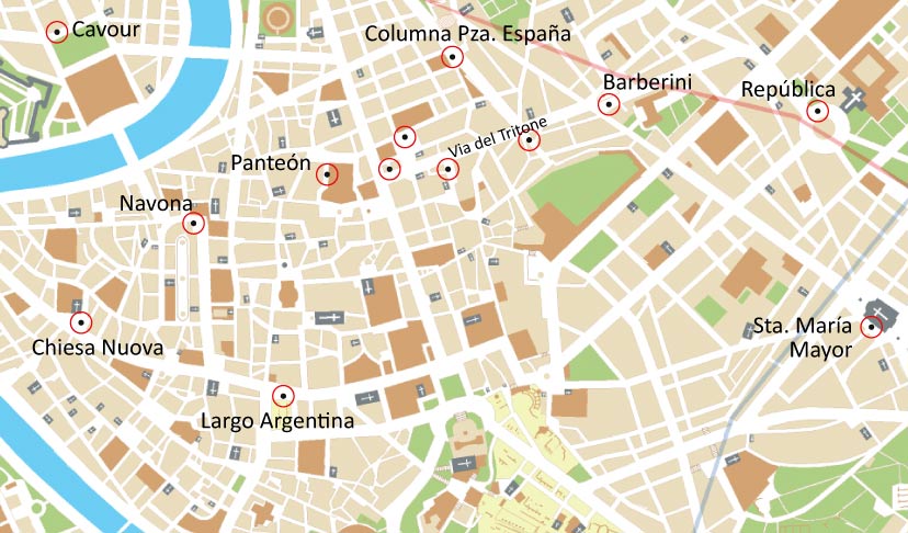 Mapa de paradas de taxi en Roma