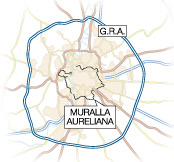 Esquema de Roma con el GRA y la muralla